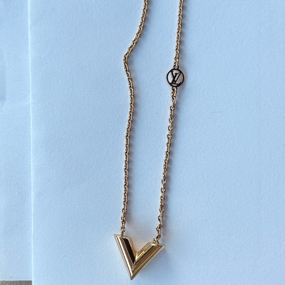 Louis Vuitton Gold V Charm Necklace